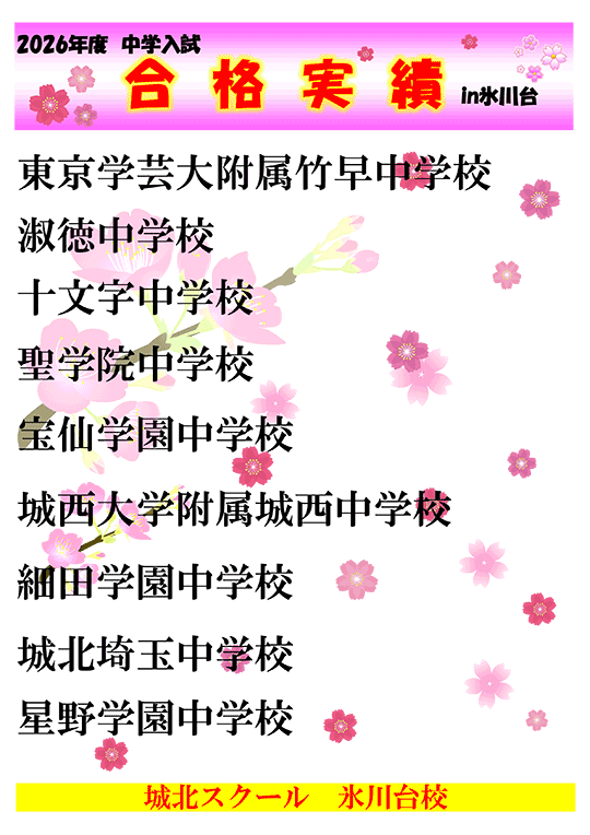 2026年度 中学入試合格実績