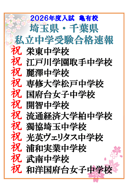 2026年度入試 埼玉県・千葉県 私立中学受検合格速報