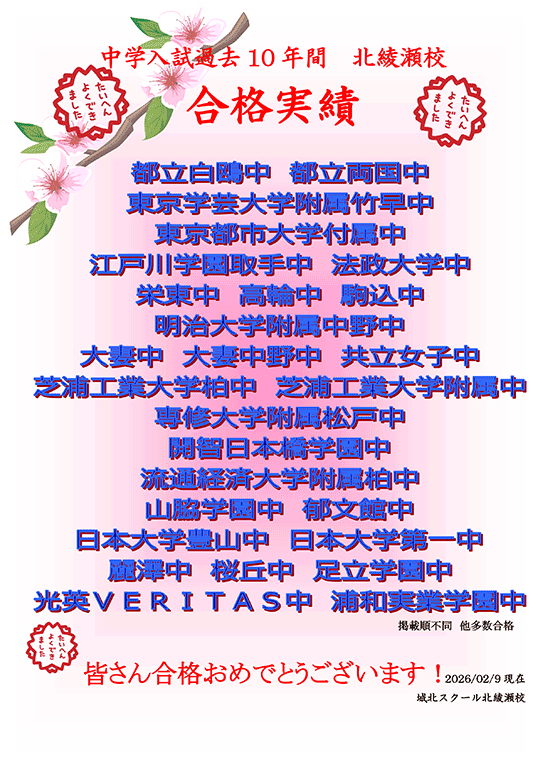 中学入試過去10年間 合格実績
